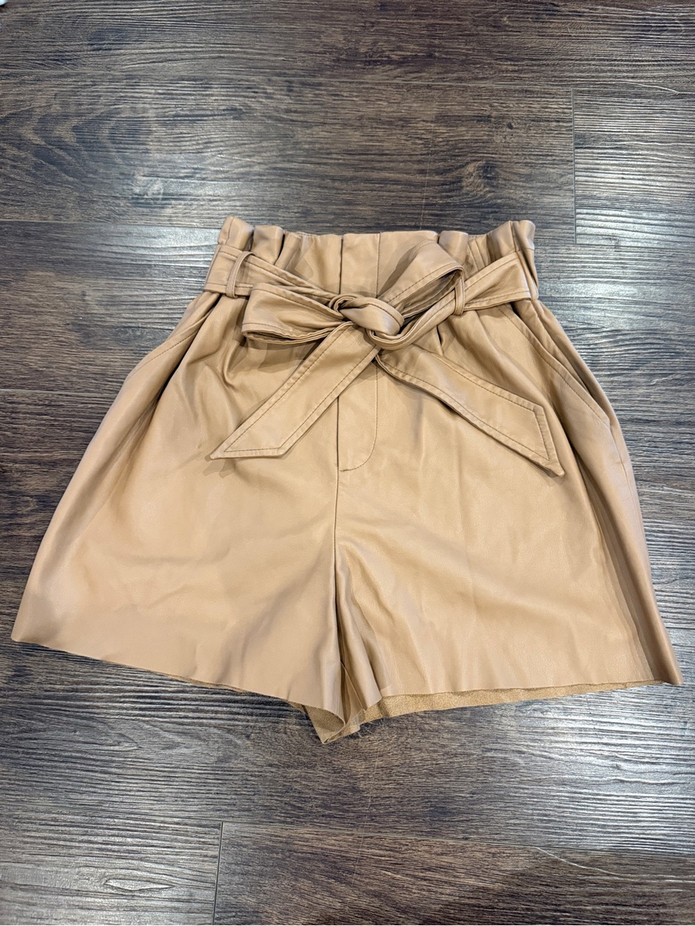 Paperbag High-Waist Tan Women's Shorts with Belt